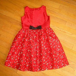 Gymboree Size 5 Special Occasion Lined Dress Red w Dots Gold Black Bow Holiday